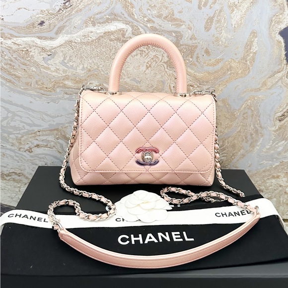 Chanel Iridescent Caviar Quilted Extra Mini Coco Light Pink Handle Flap - Picture 3 of 15